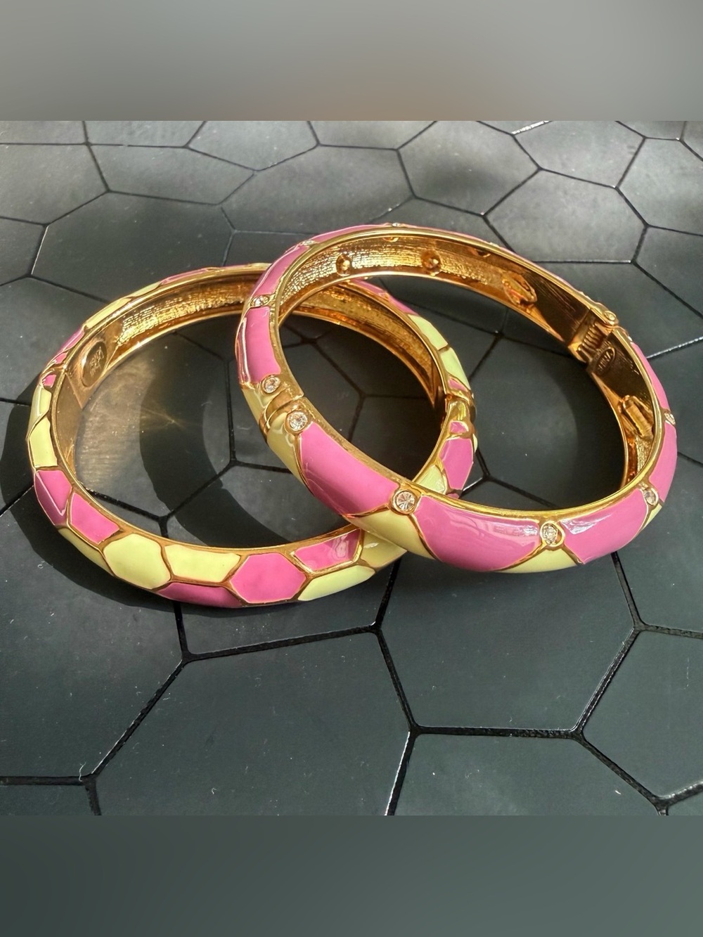 Joan Rivers Classic Collection 1990s Vintage Hinged Enamel Bangle Bracelets 2